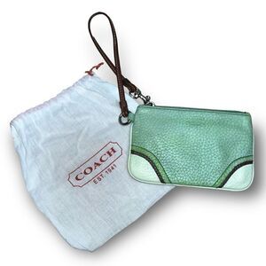 Coach, Green, Brown & Cream Upcycled Leather Wristlet Handpainted & Dyed